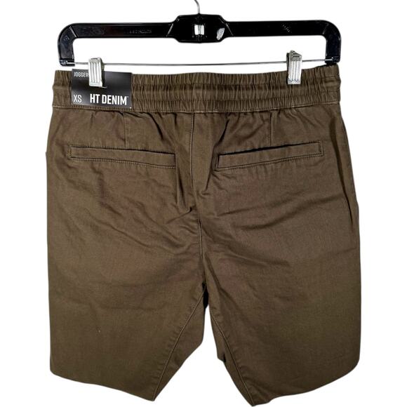 Hot Topic NWT Men's XS HT Denim Brown Jogger Shorts Drawstring Raw Hem Comfort - Picture 3 of 12